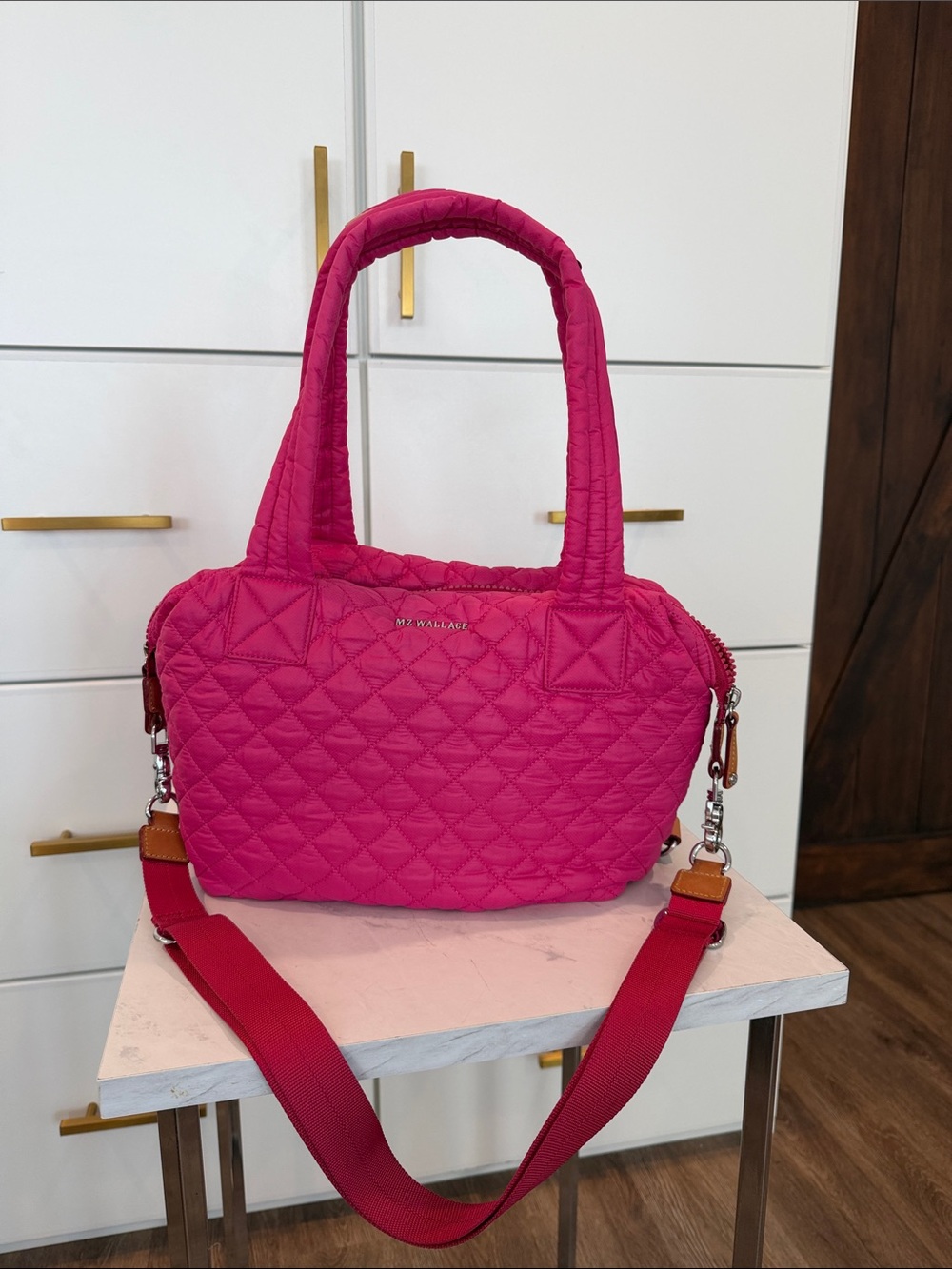 MZ WALLACE Medium Sutton Hot Pink Quilted Nylon Tote